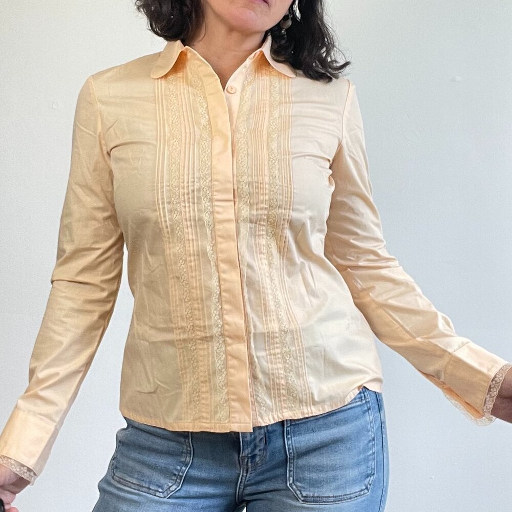 ETAM Vintage Peachy Pink Slim Fit Pleated Shirt Size S